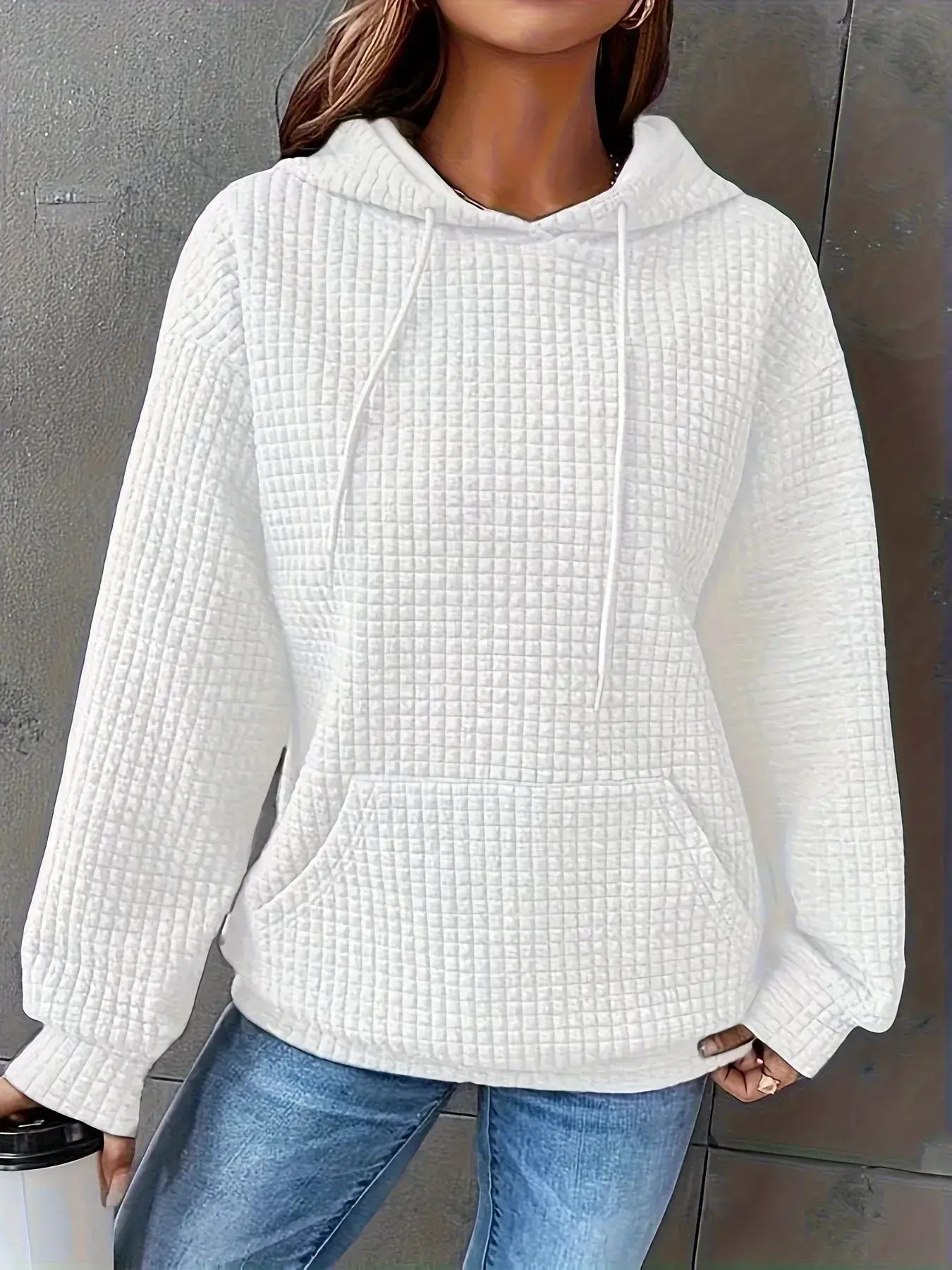Textured Knit Drawstring Hoodie - Trendsi - Flyclothing LLC