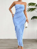 Devine Ruffled Slit Back Tube Maxi Dress - Trendsi - Flyclothing LLC