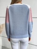 Color Block Round Neck Long Sleeve Sweater - Trendsi