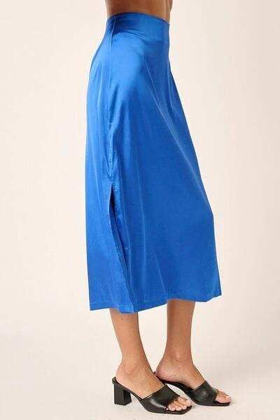 Mittoshop Side Slit Satin Midi Skirt - Trendsi - Flyclothing LLC
