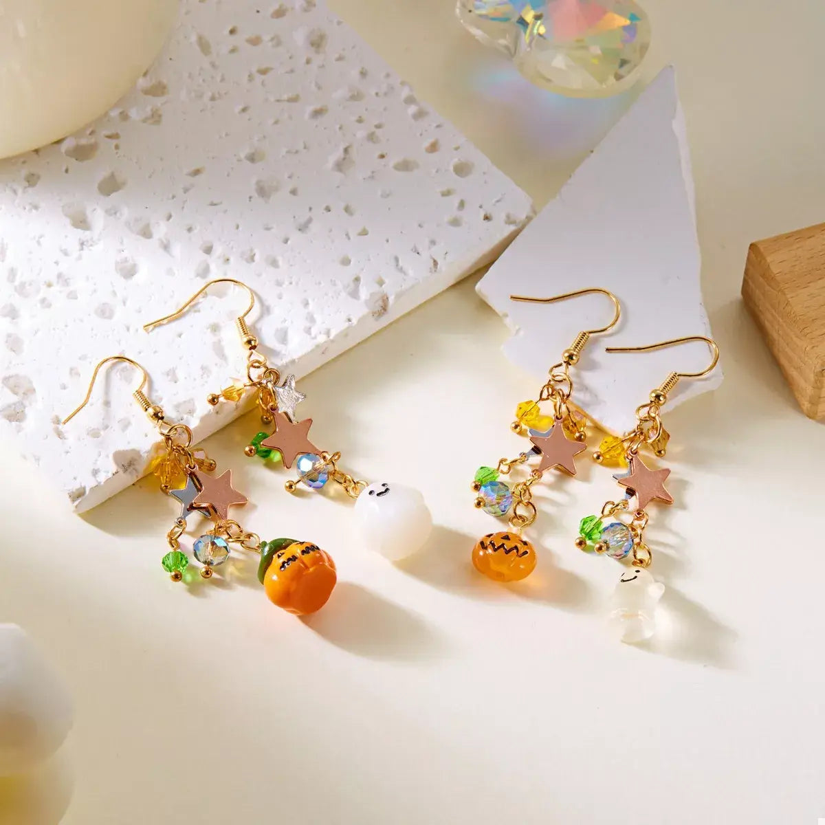 Halloween Asymmetrical Pumpkin Ghost Earrings - Trendsi - Flyclothing LLC