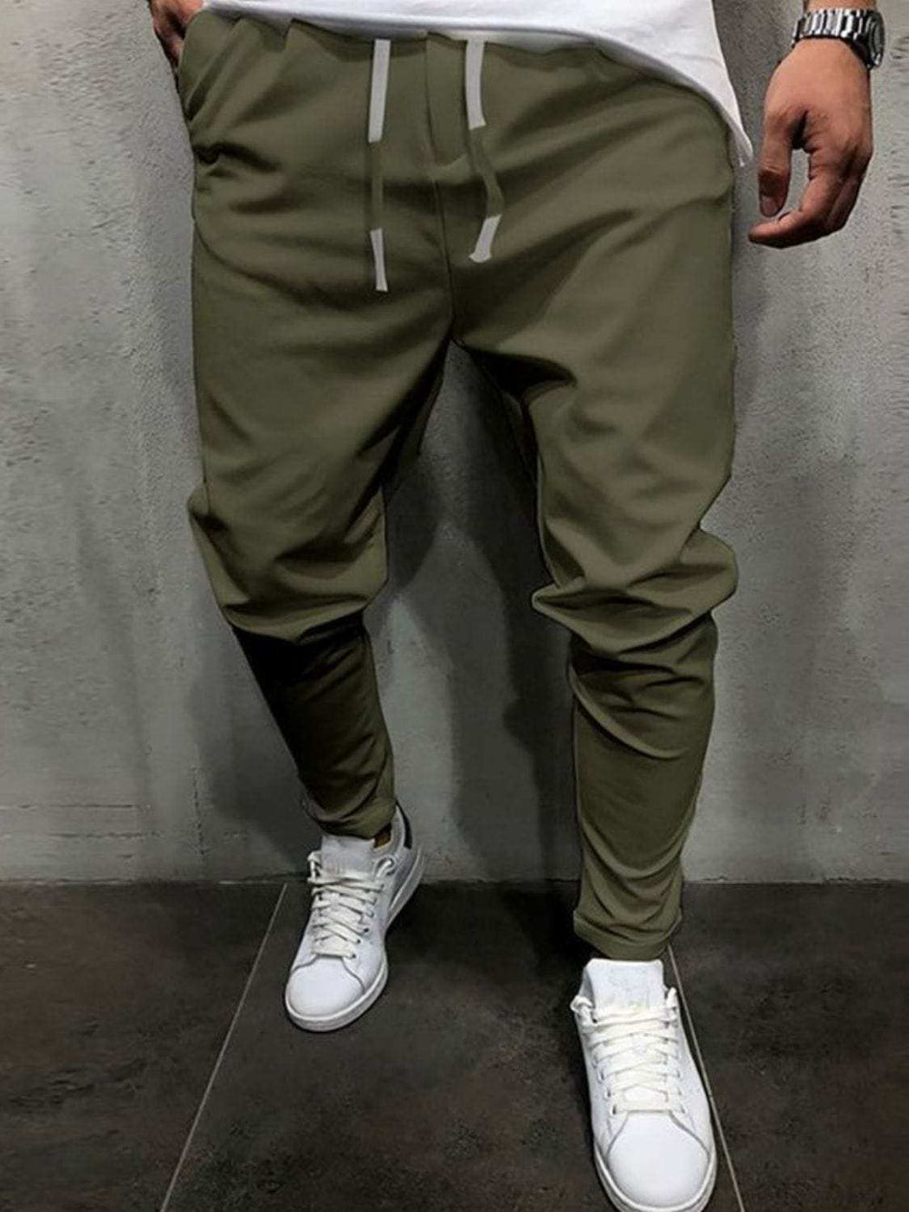 Men's Plus Size Drawstring Cropped Slim Pants - Trendsi - Flyclothing LLC