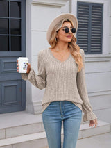 Lace Detail V-Neck Long Sleeve T-Shirt - Trendsi - Flyclothing LLC