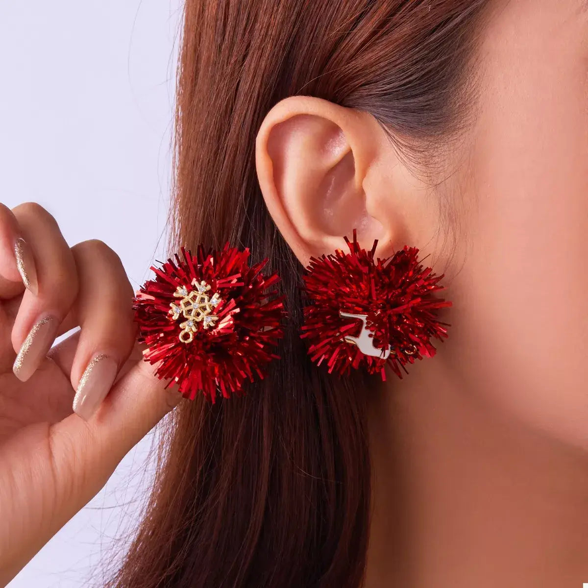 Christmas Asymmetrical Tinsel Ball Earrings - Trendsi - Flyclothing LLC
