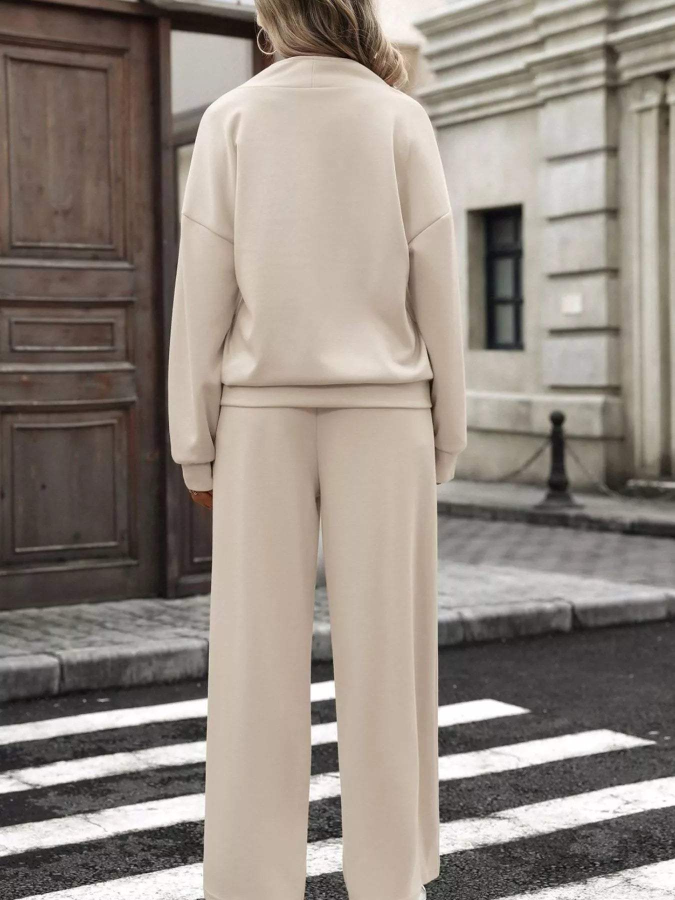 Half Zip Sweatshirt and Wide-Leg Pants Set - Trendsi - Flyclothing LLC