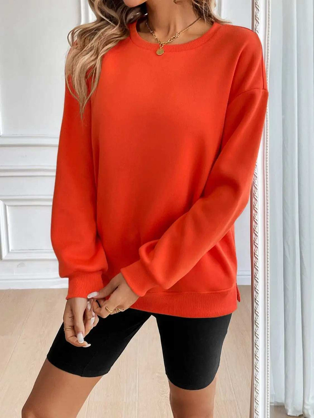Ivy Lane Round Neck Long Sleeve Sweatshirt - Trendsi - Flyclothing LLC