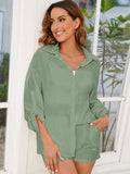 Button Up Long Sleeve Top and Shorts Set - Trendsi - Flyclothing LLC