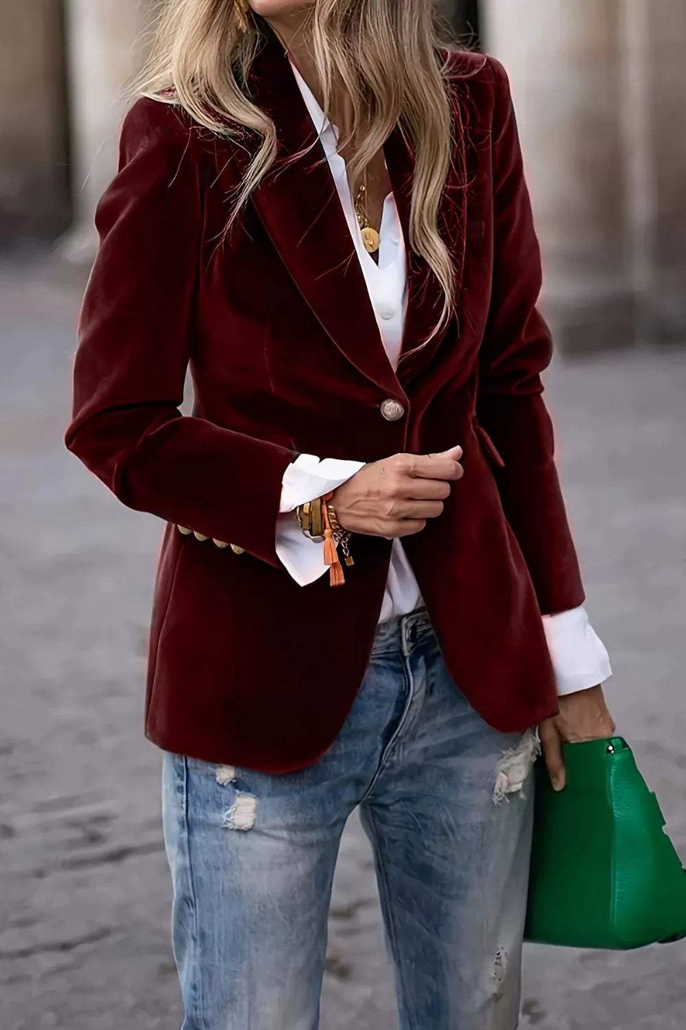 Lapel Collar One Button Blazer - Trendsi - Flyclothing LLC