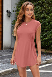 Round Neck Cap Sleeve Mini Dress - Trendsi
