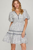 She + Sky Full Size Printed V-Neck Puff Sleeve Tiered Dress Plus Size - Trendsi