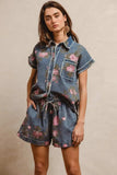 BiBi Floral Printed Denim Short Pants With Pocket - Trendsi - Flyclothing LLC