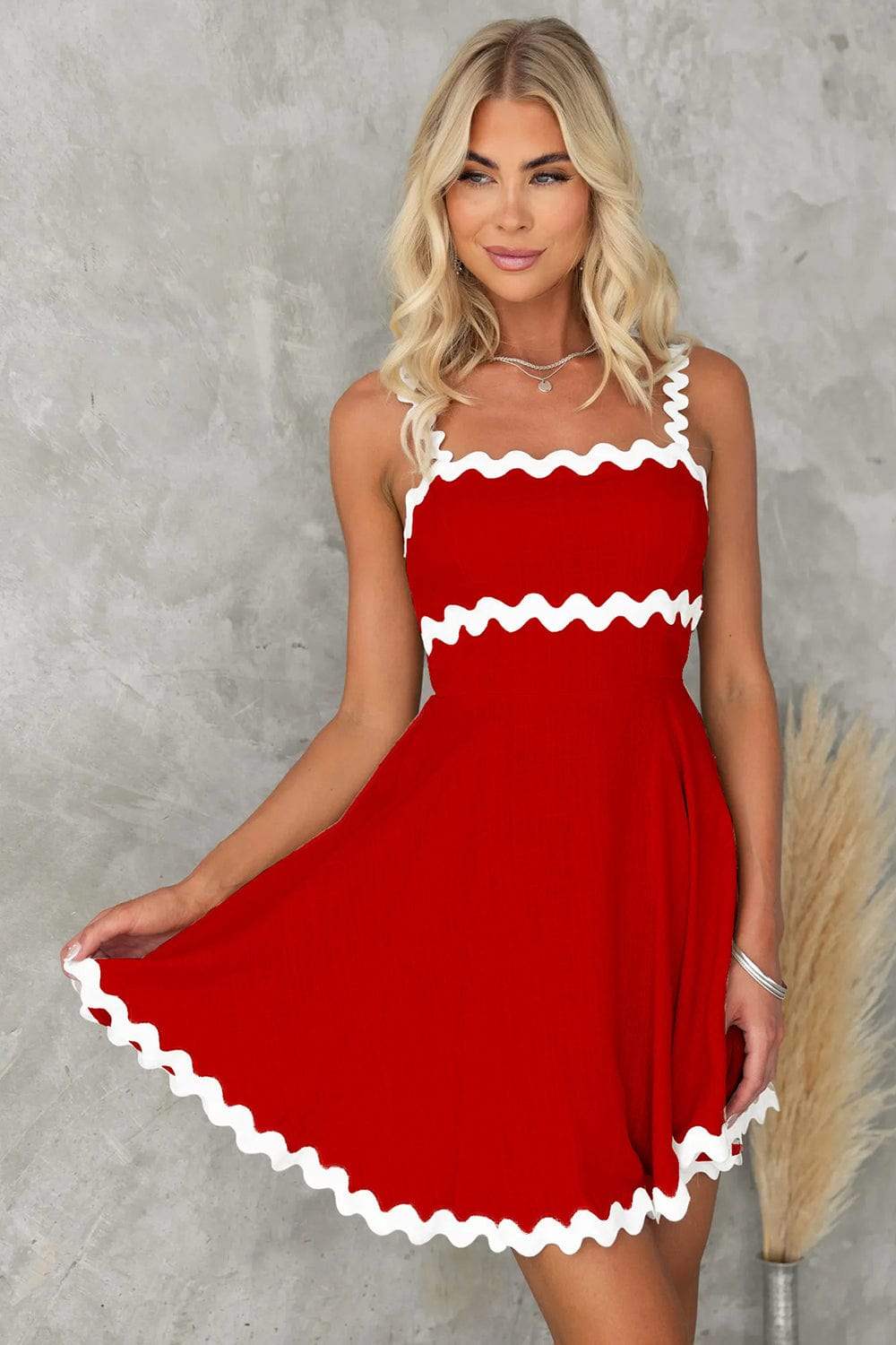 Contrast Trim Square Neck Mini Dress - Trendsi - Flyclothing LLC