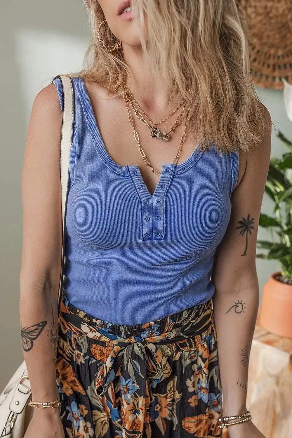 Mineral Wash Ribbed Notch Neck Tank - Trendsi - Flyclothing LLC