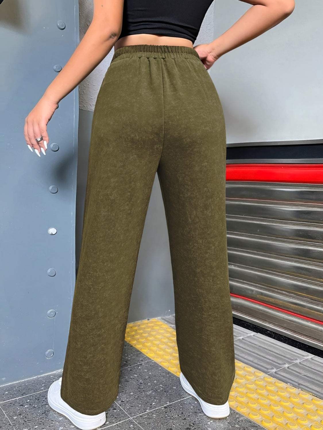 Distressed Elastic Waist Straight Leg Pants - Trendsi - Flyclothing LLC