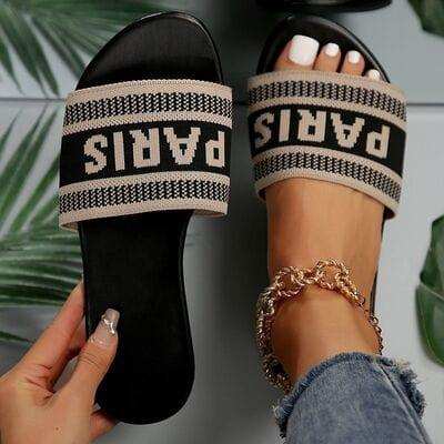 PARIS Letter Open Toe Flat Sandals - Trendsi - Flyclothing LLC