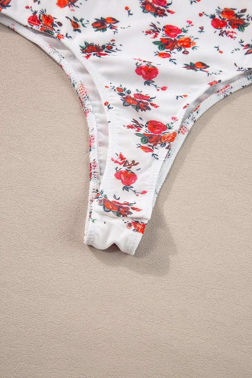 Floral Frilled Trim Spaghetti Straps Bodysuit - Trendsi - Flyclothing LLC