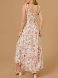 Floral Smocked Tiered Maxi Dress with Tie Straps - Trendsi