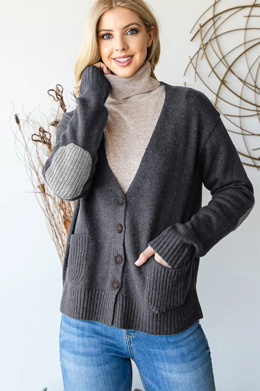 Heimish Full Size Long Sleeve V Neck Button Down Cardigan - Trendsi