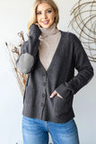 Heimish Full Size Long Sleeve V Neck Button Down Cardigan - Trendsi