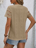 Full Size Eyelet Round Neck Short Sleeve Top - Trendsi - Flyclothing LLC