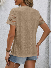 Full Size Eyelet Round Neck Short Sleeve Top - Trendsi