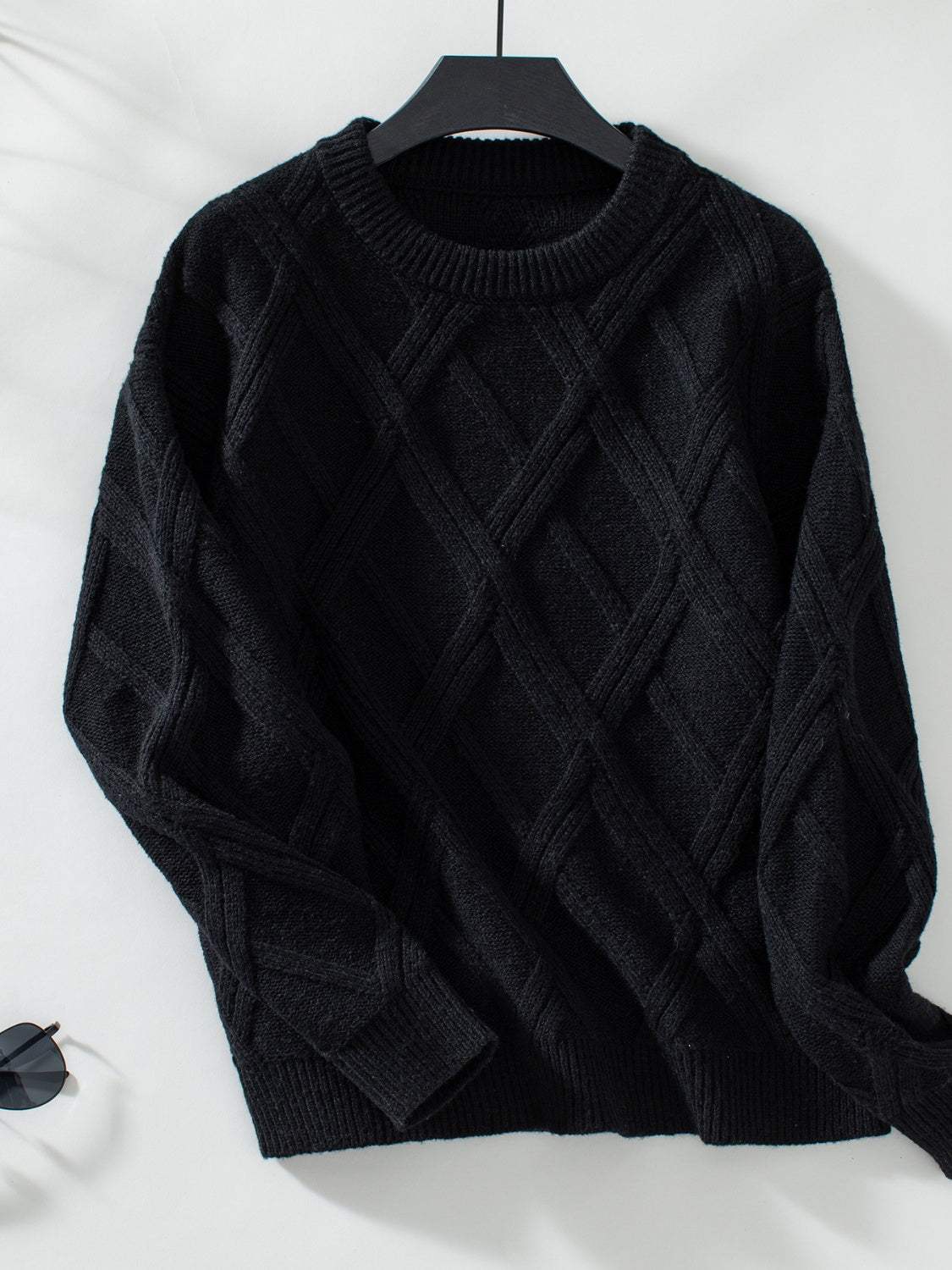 Geometric Round Neck Long Sleeve Sweater - Trendsi - Flyclothing LLC