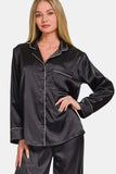 Zenana Satin Long Sleeve Shirt and Pants Pajama Set - Trendsi - Flyclothing LLC