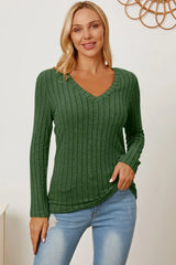 Basic Bae Full Size Ribbed V-Neck Long Sleeve T-Shirt - ShopBasicbae - Flyclothing LLC