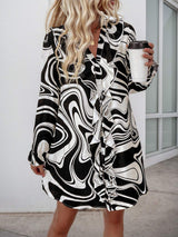 Perfee Ruffled Printed V-Neck Long Sleeve Dress - Trendsi - Flyclothing LLC