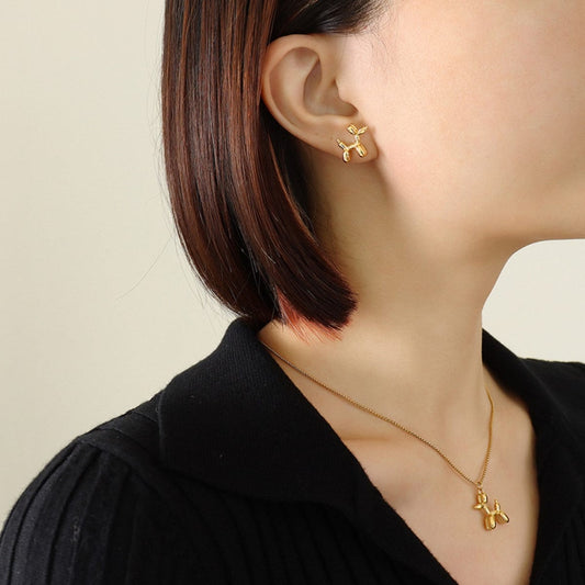 18K Gold-Plated Titanium Steel Puppy Shape Stud Earrings - Trendsi
