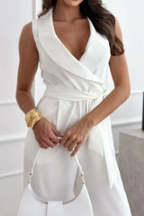 Surplice Sleeveless Wide Leg Jumpsuit - Trendsi - Flyclothing LLC