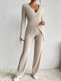Surplice Long Sleeve Top and Pants Set - Trendsi