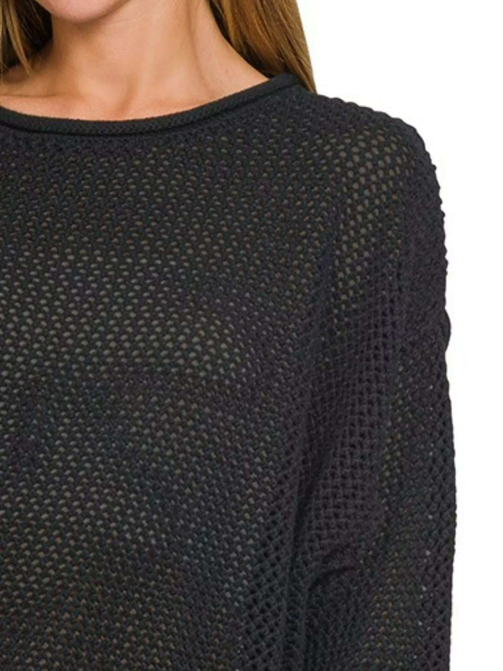 Zenana Textured Drop Shoulder Knit Top - Trendsi - Flyclothing LLC