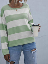 Striped Casual Long Sleeve Knit Top - Trendsi - Flyclothing LLC
