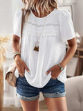 Lace Detail Round Neck Short Sleeve Blouse - Trendsi - Flyclothing LLC