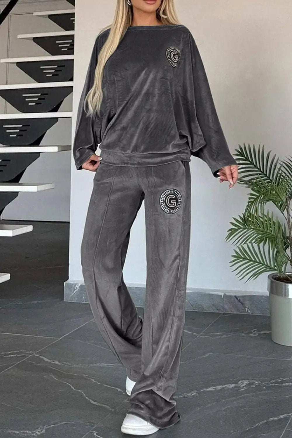 Full Size Boat Neck Long Sleeve Top and Pants Set - Trendsi - Flyclothing LLC