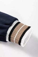 Contrast Striped Trim V Neck Sweatshirt - Trendsi - Flyclothing LLC