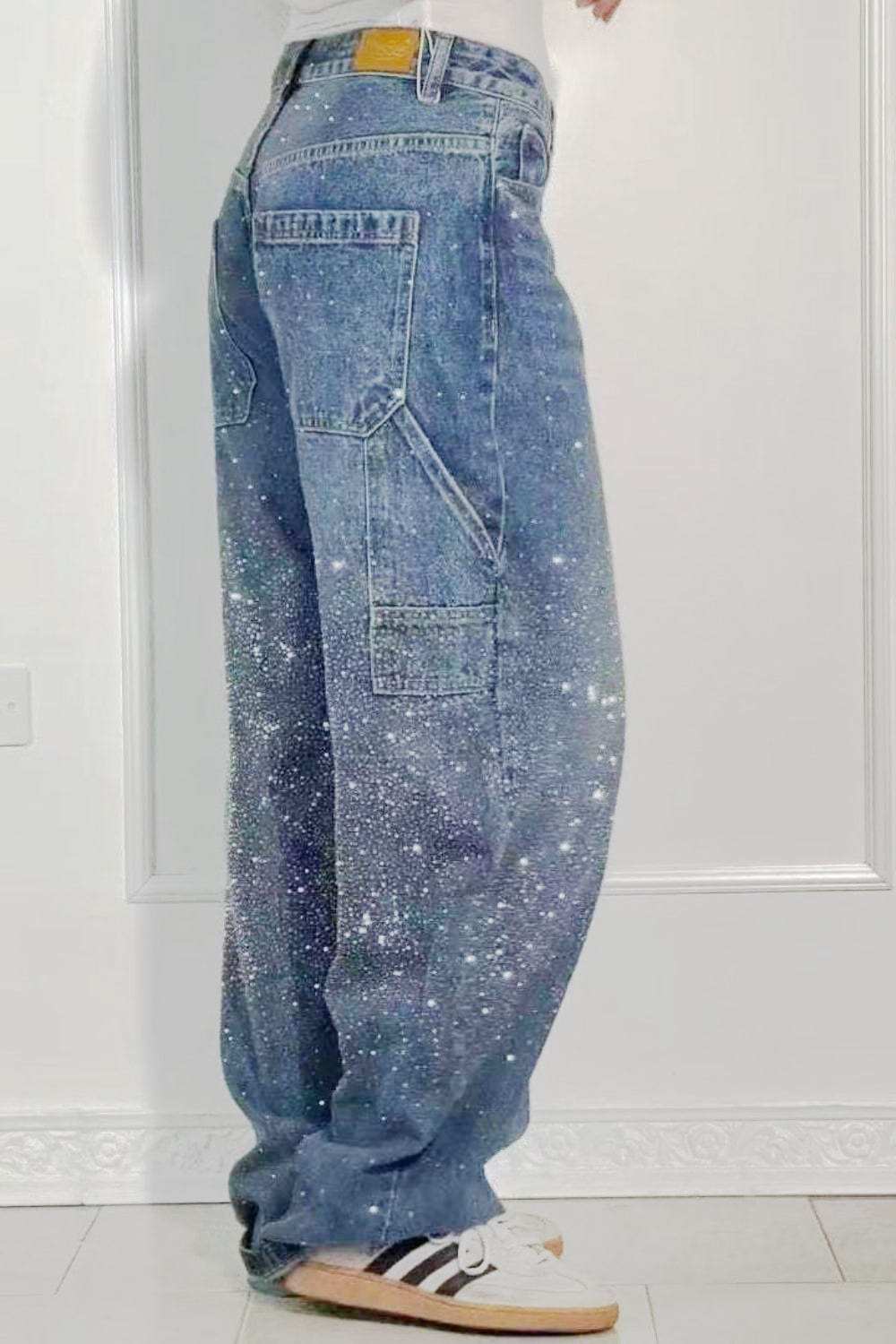 Full Size Washed Rhinestone Detail Wide leg Jeans Plus Size - Trendsi - Flyclothing LLC