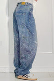 Full Size Washed Rhinestone Detail Wide leg Jeans Plus Size - Trendsi