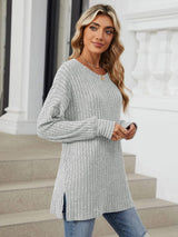 Ribbed Round Neck Long Sleeve T-Shirt - Trendsi - Flyclothing LLC
