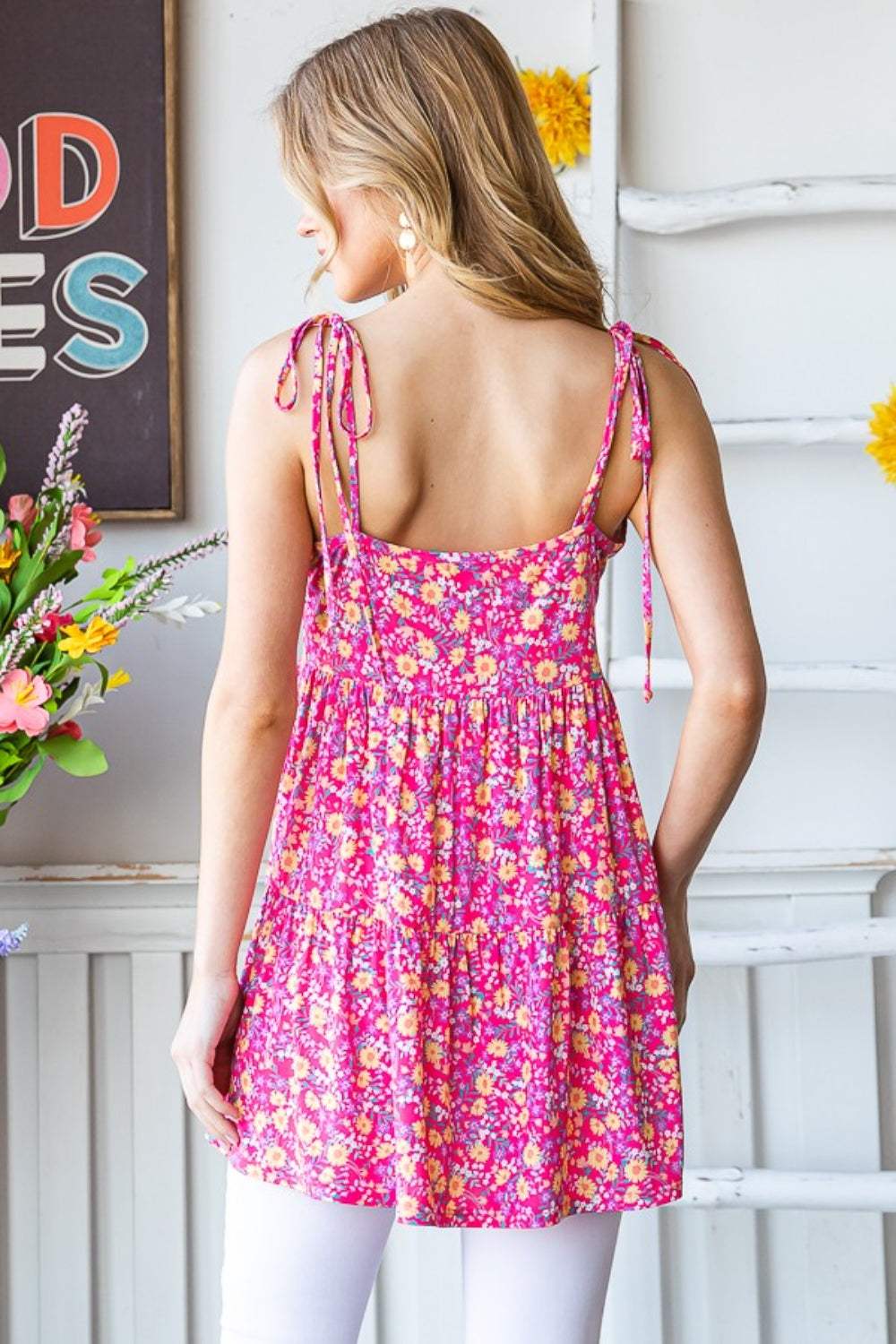 Heimish Full size Floral Tie Shoulder Tiered Cami - Trendsi - Flyclothing LLC