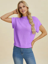 Double Take Full Size Mock Neck Short Sleeve Sweater - Trendsi - Flyclothing LLC