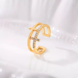 18K Gold-Plated Rhinestone Cross Open Ring - Trendsi - Flyclothing LLC