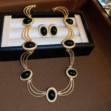 Alloy Oval Gemstone Necklace - Trendsi - Flyclothing LLC