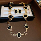 Alloy Oval Gemstone Necklace - Trendsi - Flyclothing LLC
