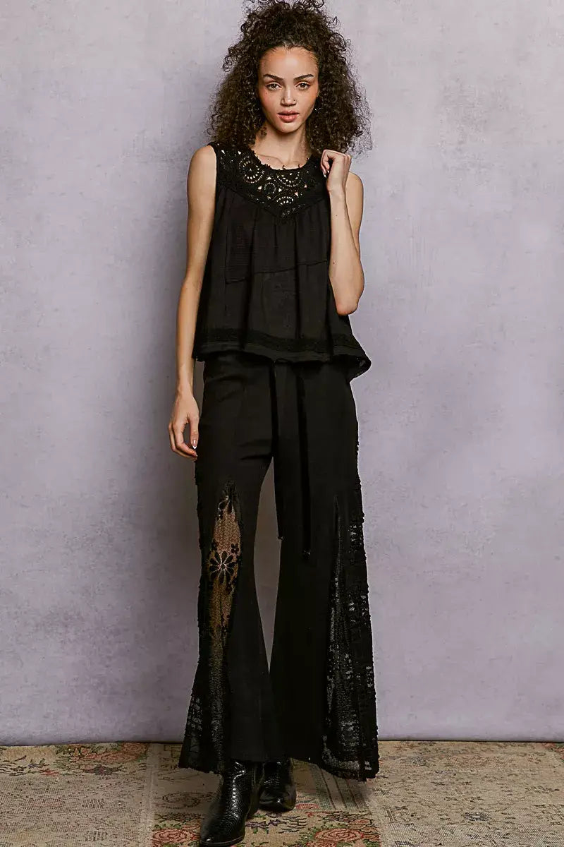 POL Round Neck Sleeveless Top with Crochet Contrast - Trendsi - Flyclothing LLC