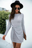 Tied Round Neck Long Sleeve Mini Dress - Trendsi