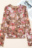 Floral Mock Neck Long Sleeve Sheer Top - Trendsi - Flyclothing LLC