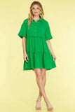 She + Sky Full Size Button Front Frill Tiered Mini Dress Plus Size - Trendsi