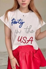 Letter Round Neck Short Sleeve T-Shirt - Trendsi - Flyclothing LLC